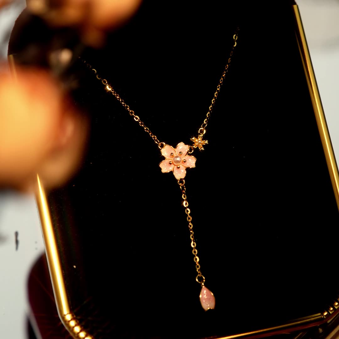 S925 Sterling Silver Peach Blossom Petal Necklace