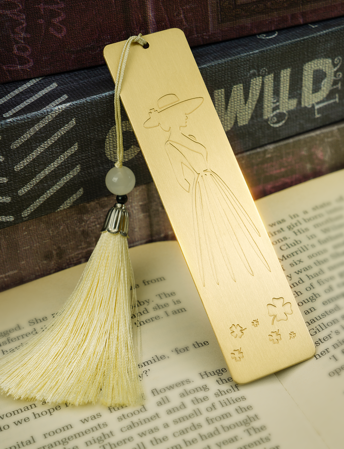 Elegant Brass Bookmark – Minimalist Line Art of Lady in Dress & Hat, Aesthetic Metal Page Marker for Women, Gifts for Readers, Book Lovers, Artists, and Writers (Embossed Silhouette)