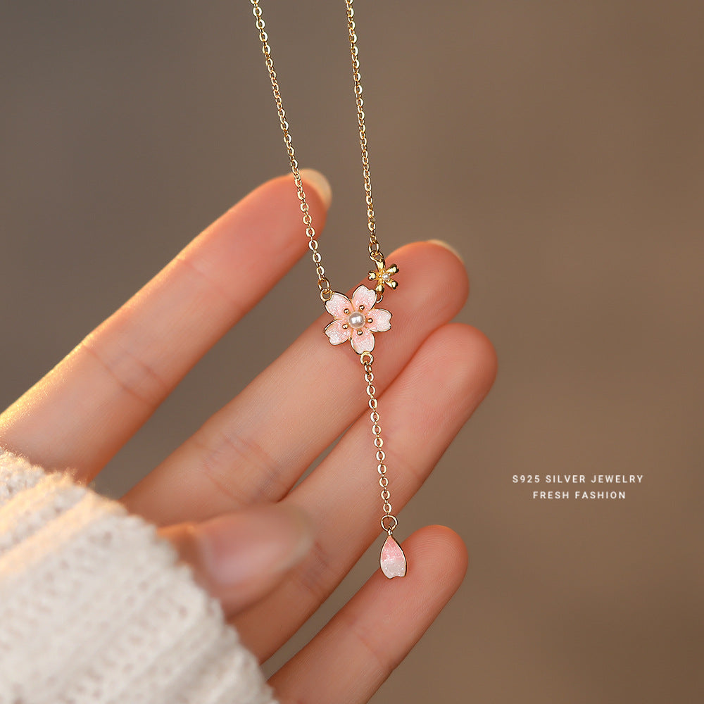 S925 Sterling Silver Peach Blossom Petal Necklace