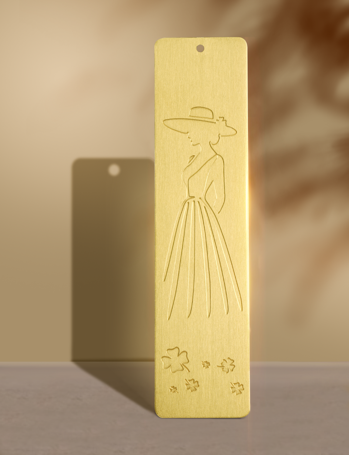 Elegant Brass Bookmark – Minimalist Line Art of Lady in Dress & Hat, Aesthetic Metal Page Marker for Women, Gifts for Readers, Book Lovers, Artists, and Writers (Embossed Silhouette)