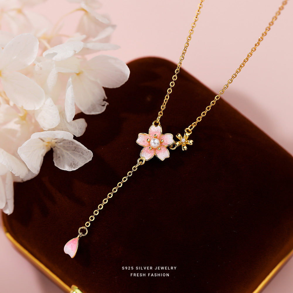 S925 Sterling Silver Peach Blossom Petal Necklace