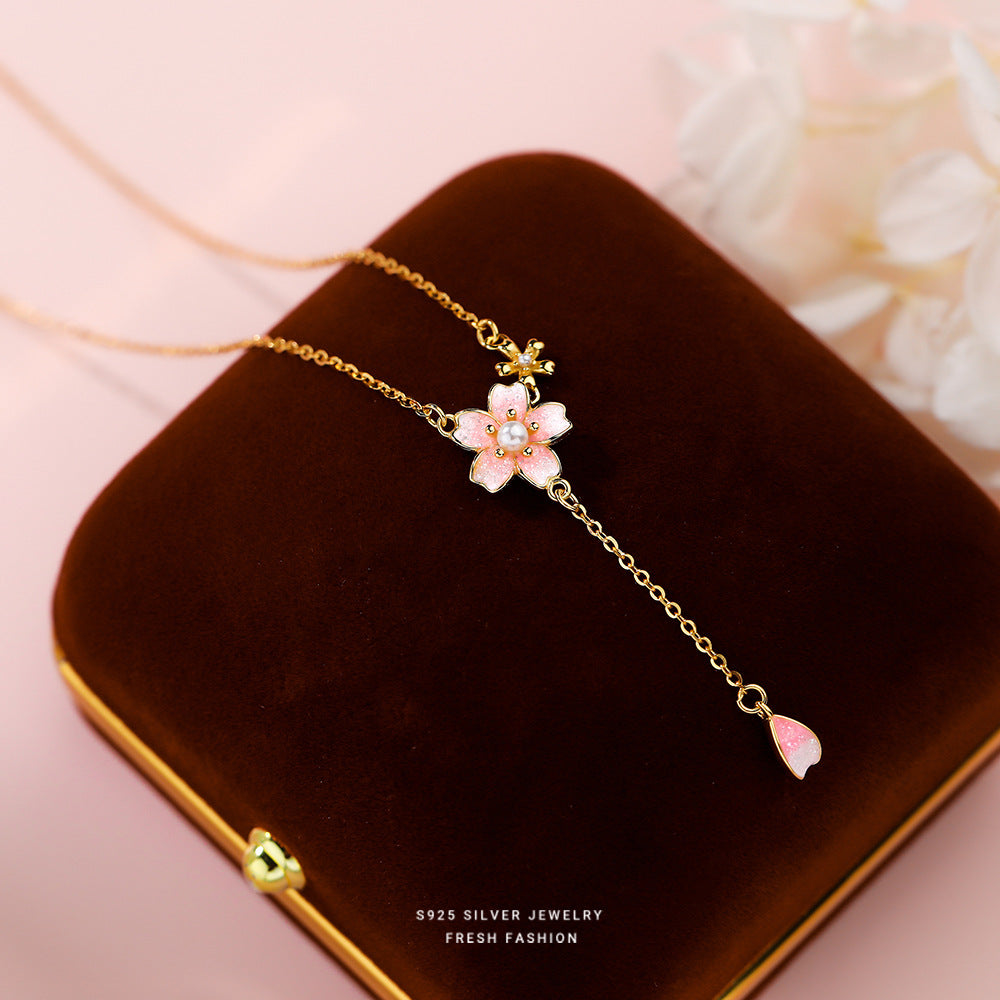 S925 Sterling Silver Peach Blossom Petal Necklace