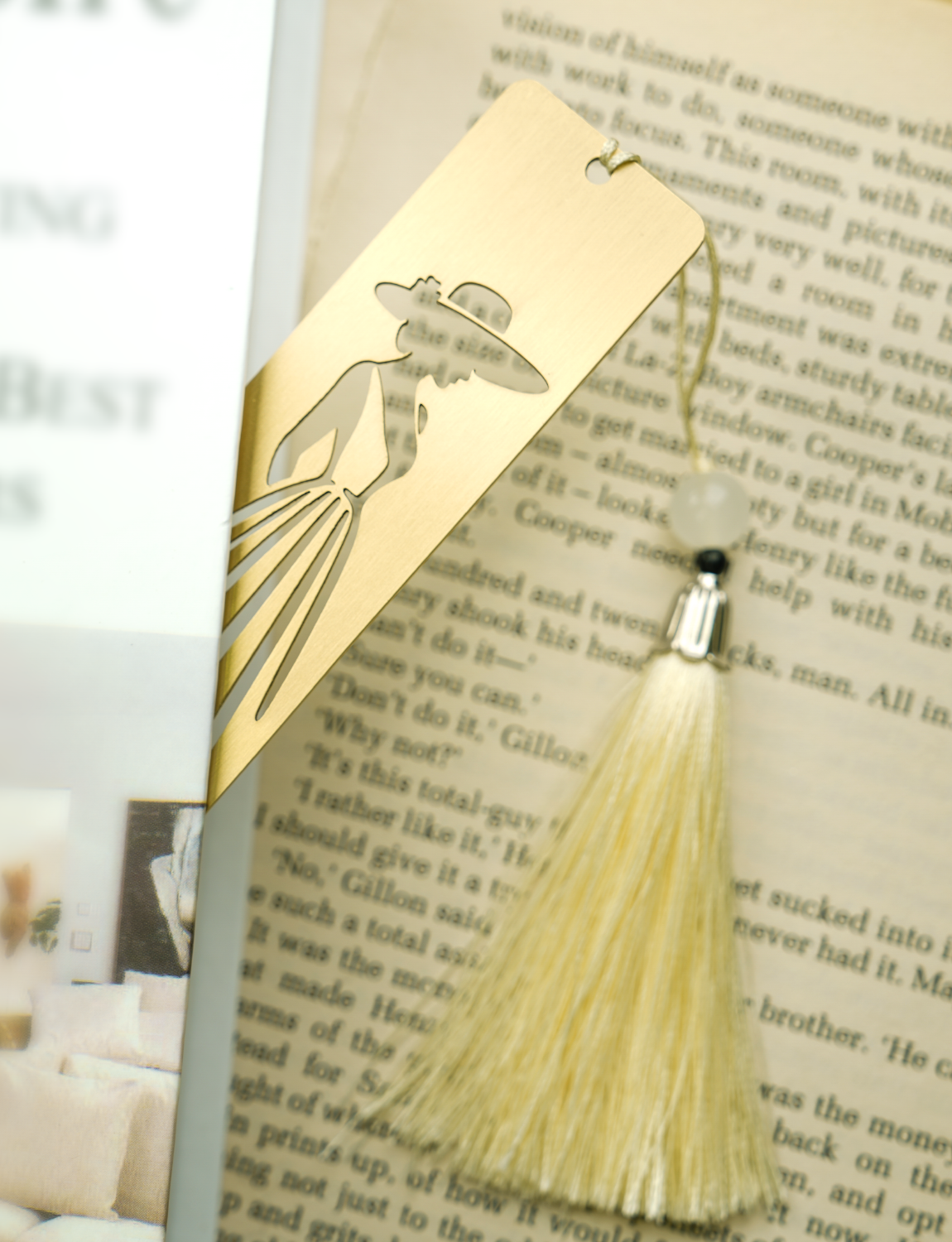 Elegant Brass Bookmark – Minimalist Line Art of Lady in Dress & Hat, Aesthetic Metal Page Marker for Women, Gifts for Readers, Book Lovers, Artists, and Writers (Cutout Silhouette)