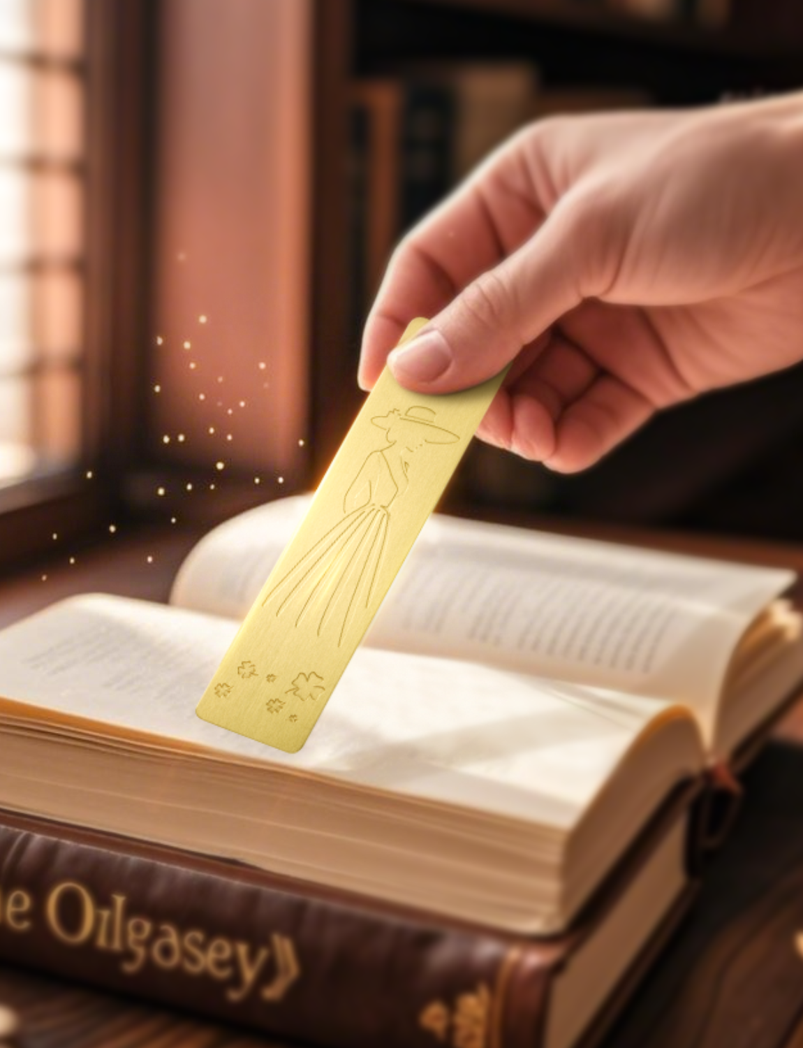 Elegant Brass Bookmark – Minimalist Line Art of Lady in Dress & Hat, Aesthetic Metal Page Marker for Women, Gifts for Readers, Book Lovers, Artists, and Writers (Embossed Silhouette)