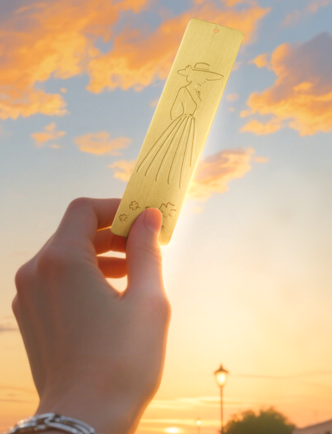 Elegant Brass Bookmark – Minimalist Line Art of Lady in Dress & Hat, Aesthetic Metal Page Marker for Women, Gifts for Readers, Book Lovers, Artists, and Writers (Embossed Silhouette)